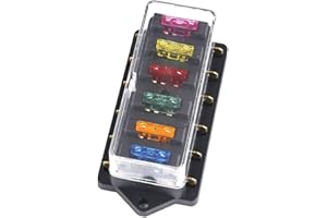 Qiorange Car Fuse Box Holder + Free Fuse Boat 6 Way Circuit Blade Block 12V/24V Universal (Fuse Holder C Type 6 Way)