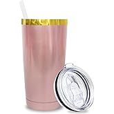 20 oz Tumbler Bulk Stainless Steel Tumblers with Lids and Straws, Double Wall Vacuum Insulated Travel Coffee Mug for Laser Engrave, Powder Coated Cups for Hot and Cold Drinks (Rose Gold,1 pack)