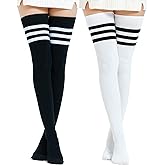 Kayhoma Extra Long Cotton Stripe Thigh High Socks Over the Knee High Plus Size Stockings…
