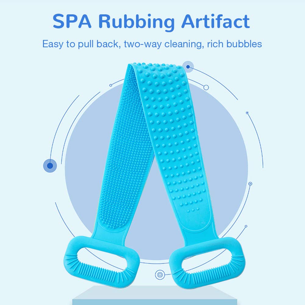 Meidong Silicone Bath Body Brush, Exfoliating Lengthen Silicone Body Back Scrubber, Easy to Clean, Lathers Well, Eco Friendly, Long Lasting, Comfortable Massage for Shower (Blue) : Beauty