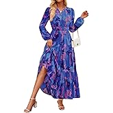 ZESICA Spring Dresses for Women 2026 Long Sleeve Boho Floral V Neck Empire Waist A Line Casual Flowy Wedding Guest Maxi Dress