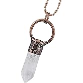 SUNYIK Natural Crystal Point Wand Pendant Necklace for Women Men Copper Wrapped Hexagonal Point Stone Necklace for Unisex