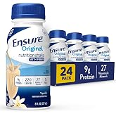 Ensure Original Vanilla Nutrition Shake With Fiber, 24 Pack | Small Meal Replacement Nutritional Drink for Adults, has 9g Protein, 27 Essential Vitamins &amp; Minerals, 3g fiber