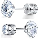 VOLUKA Cubic Zirconia Stainless Steel Screw Earrings - Titanium Screw Back Earrings 20G Pure Titanium Earpost - Hypoallergenic for Women Men Trendy Cartilage Stud Earrings