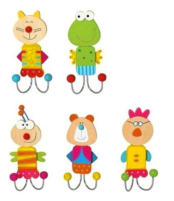 Wandhaken Kinder 5-er Set Garderobenhaken Holz Kleiderhaken bunt