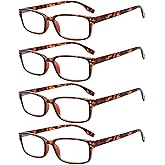 Kerecsen 4 Pack Reading Glasses for Men and Women with Spring Hinges, Lightweight Black Rectangular Readers Eyeglasses (4 Pack Tortoise, 1.50)