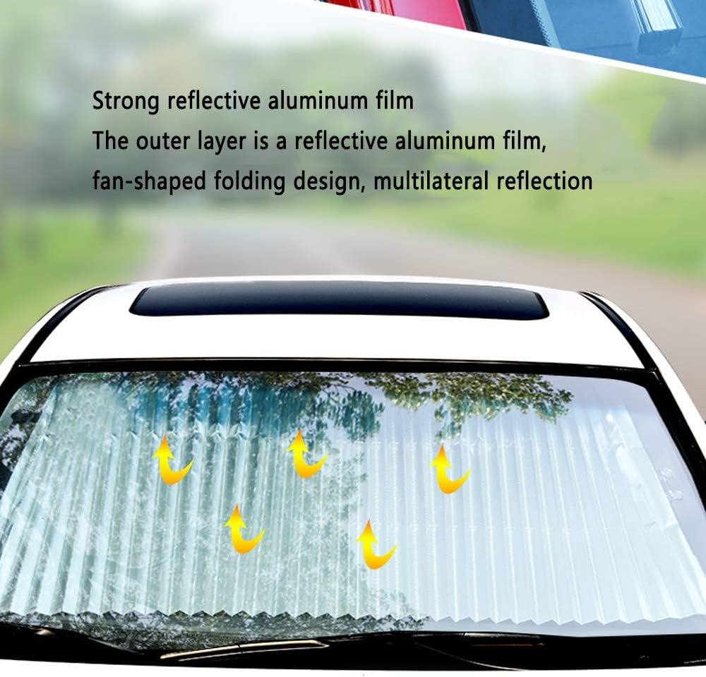 Amazon Co Jp Cwwhy 車用フロントガラスサンシェード 日焼け止めサンシェード 自動巻き取り 断熱 Uv保護 様々なサイズのフロント ガラスにフィット スポーツ アウトドア