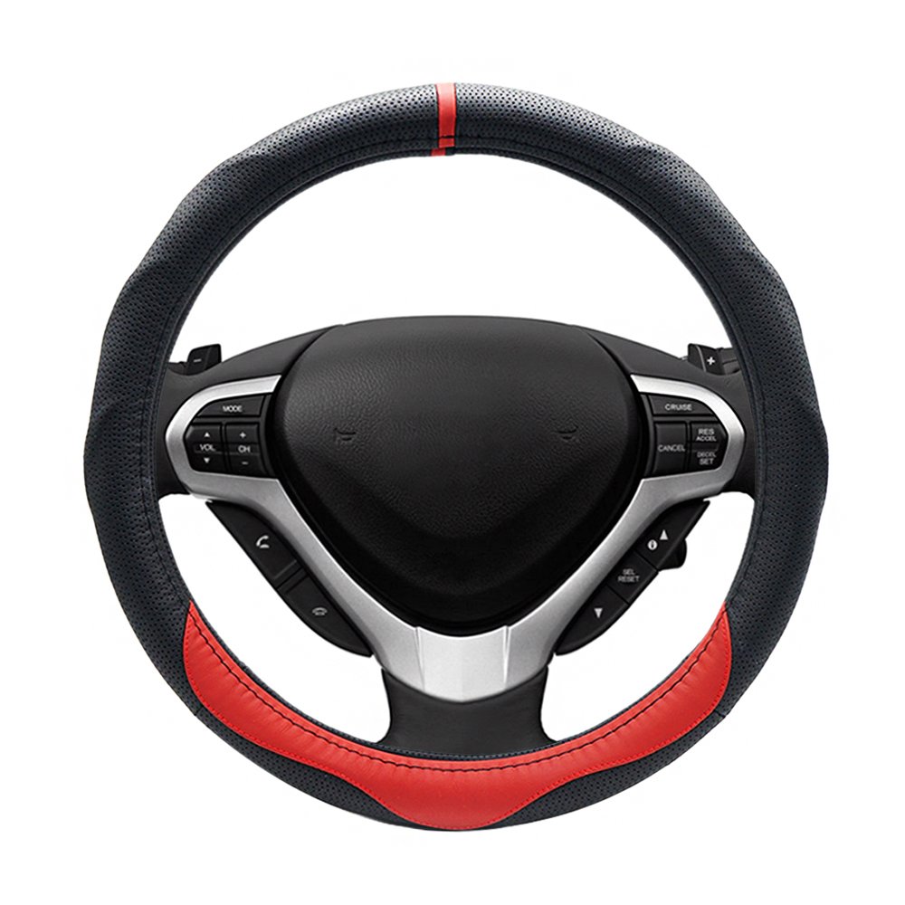 LOCEN Genuine Leather Steering Wheel Cover Universal Car Outer Diameter 38cm/15\