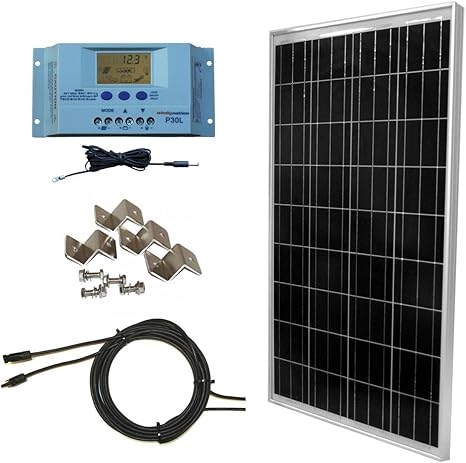 Windynation 100 Watt Solar Panel Off Grid Rv Boat Kit With Lcd Pwm Charge Controller Solar Cable Mc4 Connectors Mounting Brackets