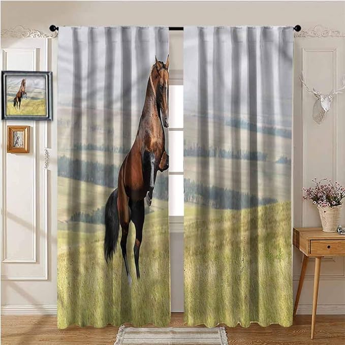 YUAZHOQI Thermal Insulated Blackout Curtains, Horses