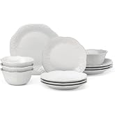 Lenox French Perle White Stoneware Dinnerware Set with All-Purpose Bowls | dishwasher safe, microwave safe | plates and bowls sets for kitchen and dining, dish set, dishes | 20oz