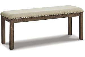 Signature Design by Ashley Moriville Casual Rustic Upholstered Dining Bench, Grey & Brown