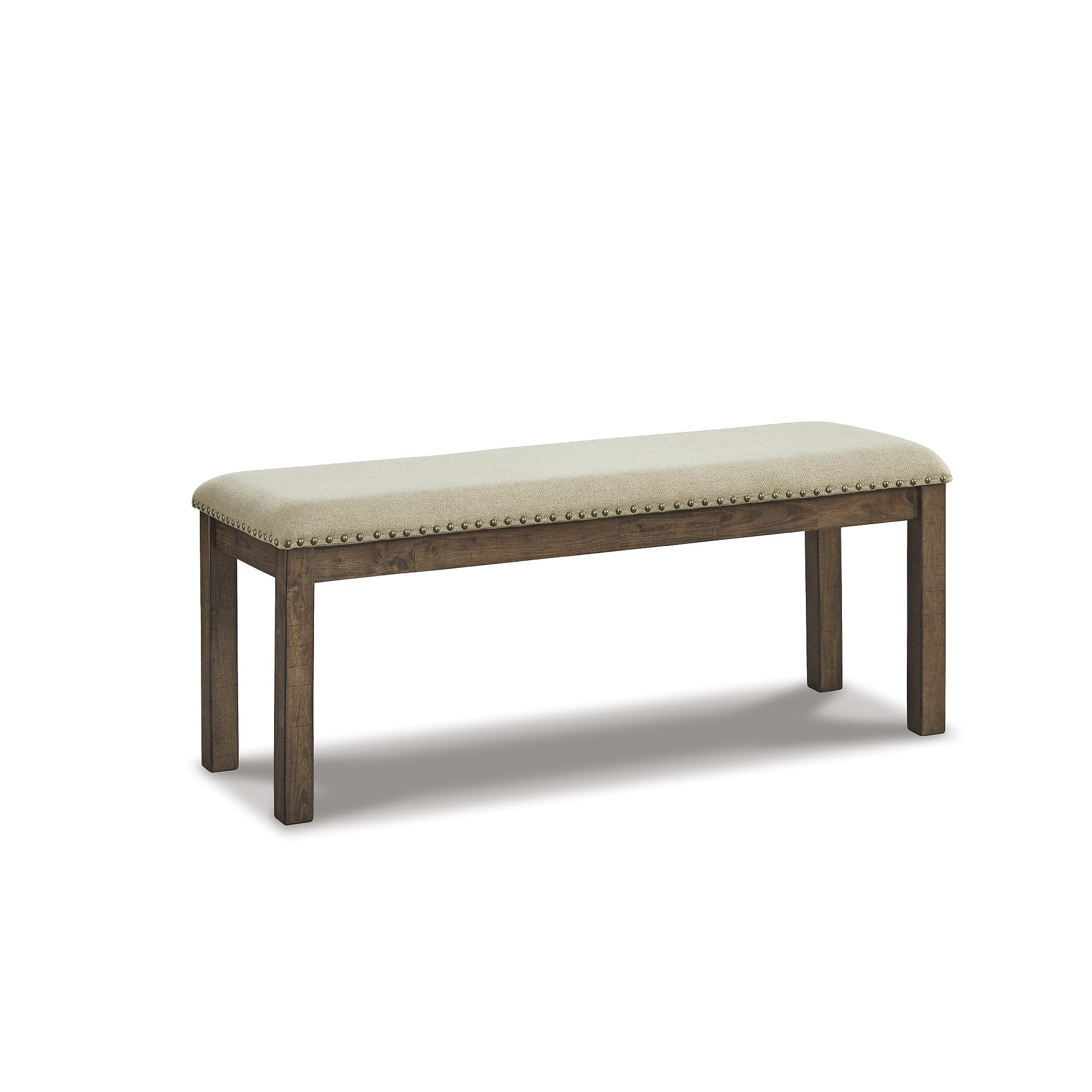 Signature Design by Ashley Moriville Casual Rustic Upholstered Dining Bench, Grey & Brown Image