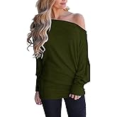 Eniloyal Women's Off Shoulder Tops Batwing Long Sleeve Shirts Loose Fall Fashion Blouse Tunic Oversized Pullover Sweater