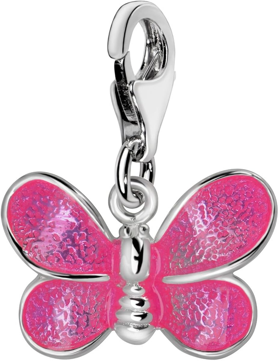 Quiges 925 Sterling Silver Butterflies Clip On Lobster Clasp Charm Pendant