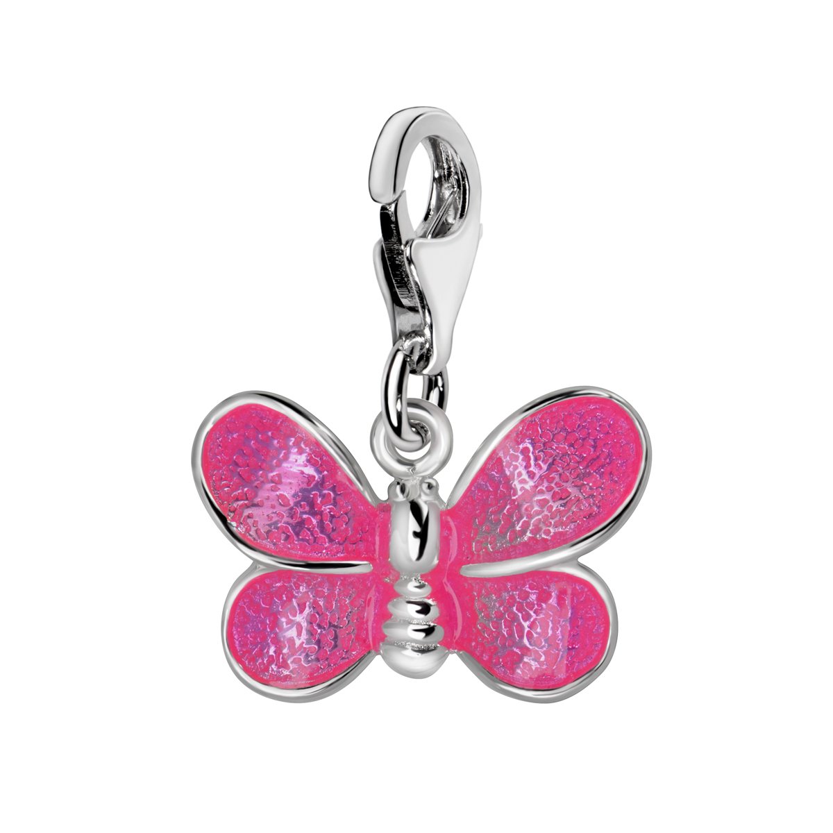 Quiges 925 Sterling Silver Pink Enamel Butterfly Lobster Clasp Charm Clip on Pendant