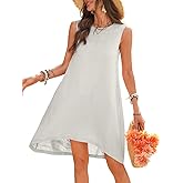 vinglam Women's Linen Dress Crew Neck Sleeveless High Low Hem Dresses with Pocket 100%