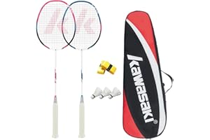 VICLEO Kawasaki Badminton Rackets, Professional Graphite Shaft Badminton Set of 2 for Backyard, with 2 Lightweight Carbon Badminton Racquets/3 Badminton Shuttlecocks/2 Racquet Overgrips/1 Carry Bag
