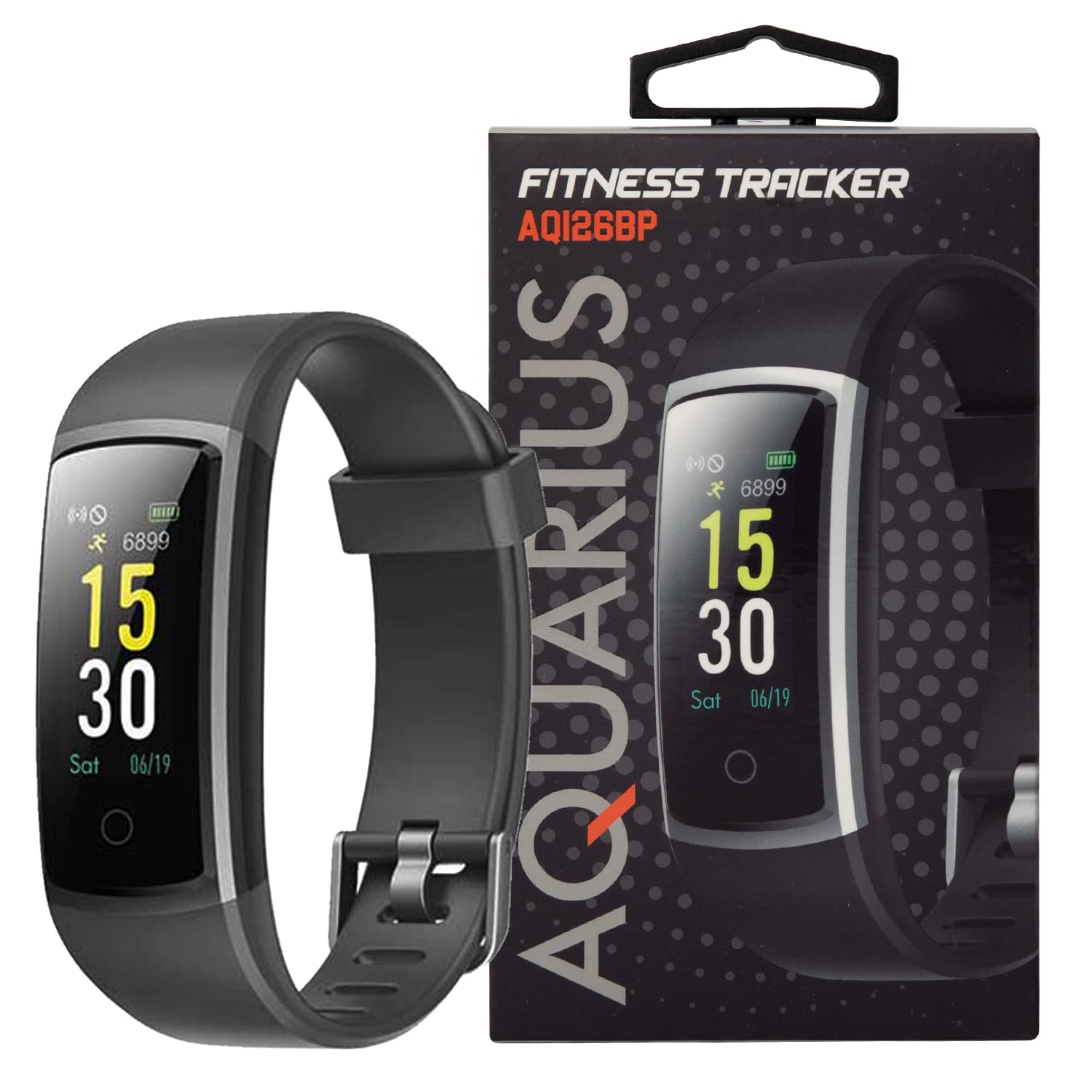 Aquarius IP68 Waterproof Fitness Tracker with Bluetooth and GPS, Heart Rate Monitor and Step Counter - Black