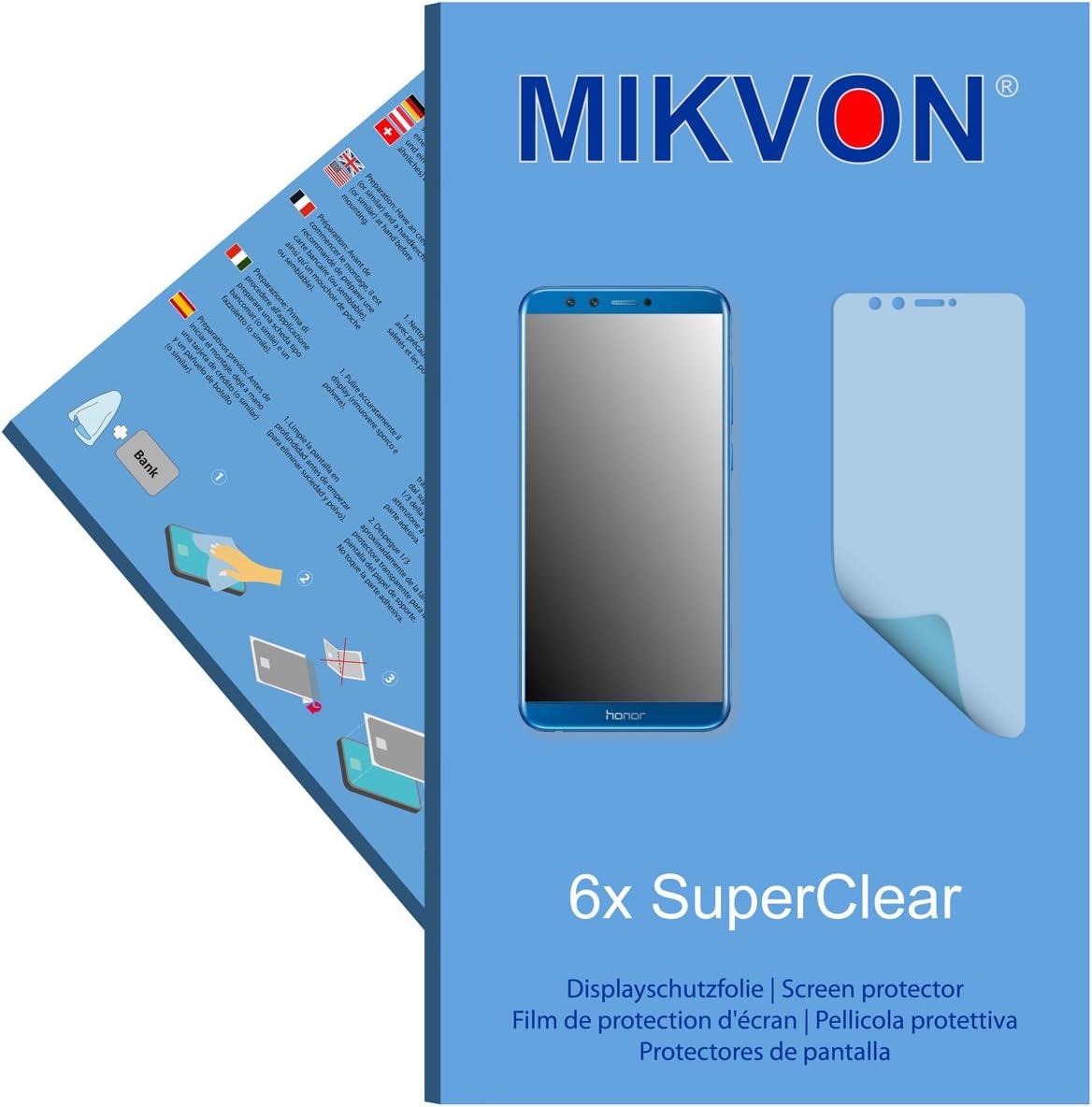 Mikvon 6x films screen protector SuperClear for Honor 9 Lite - transparent - Made in Germany (reduced foil)