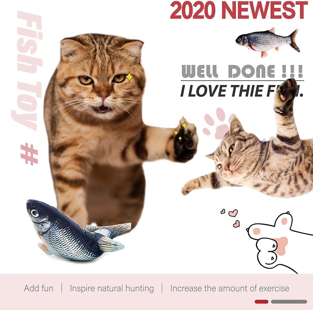 Floppy Fish Cat Toy, Realistic Moving Fish Cat Toy, Wiggle Fish Catnip Toy, Flippity Fish with Cat Wand Stick Toy & Cat Spring Toy, Interactive Cat Exercise Toy, Perfect for Biting, Chew and Kick : Pet Supplies