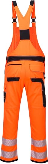 Portwest PW344 Mens Hi Vis Bib and Brace Work Overalls Orange/Black Large view 2