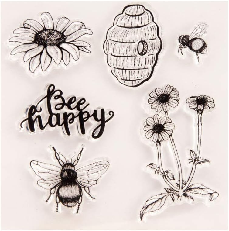 chuxionerHappy Bee Transparent Silicone Clear Stamps for Card Making Decoration and Scrapbooking