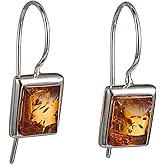 Amber Jewelry for Women - Sterling Silver and Baltic Amber Kidney Hook Honey Amber Rectangular Earrings, Gemstone Drop Earrings - Sterling Silver Jewelry Collection