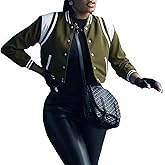 AIIYYQB Womens Cropped Bomber Jacket Long Sleeve Button Down Baseball Varsity Fall Outerwear