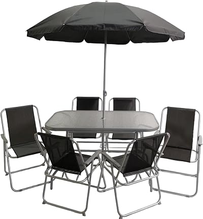 Samuel Alexander 6 Seater Garden Furniture Set with Parasol Table Chairs