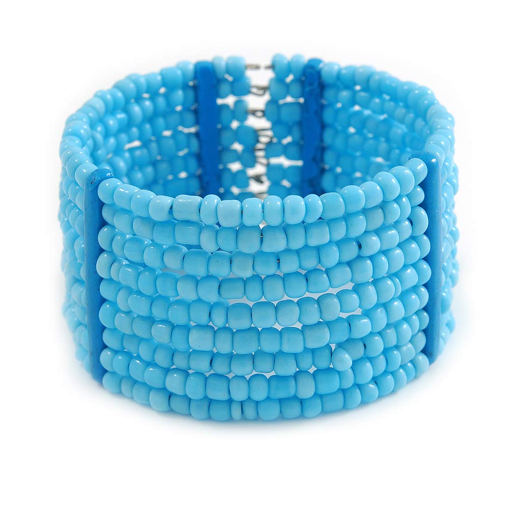 Avalaya Light Blue Glass Bead Flex Cuff Bracelet - Medium