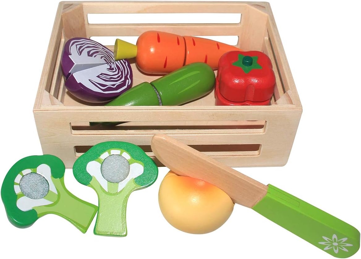 Wooden Cutting Fruits Set for Toddlers 2 3 Years Old, KIDS Toyland Pretend Food Play for kids, 13PCS Toddler Fruits Set -Lemon, Phtato,Eggs and Vegetables, Educational Kitchen Toys for Girls and Boys