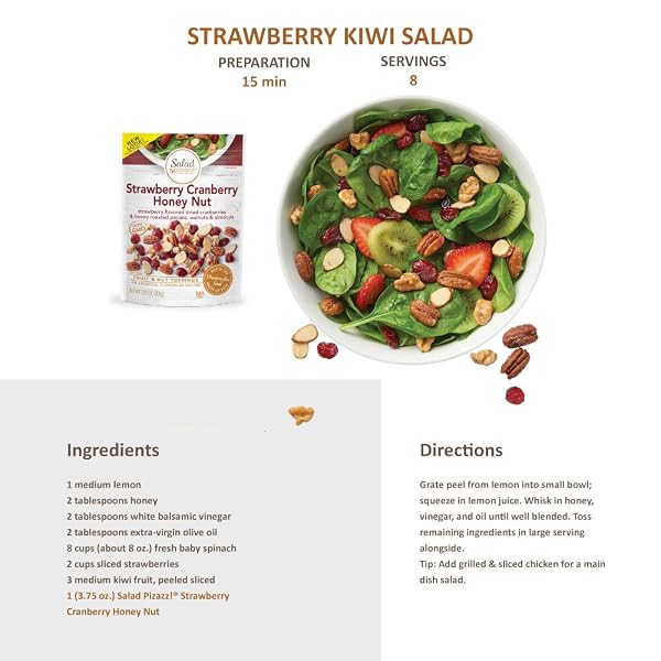 SALAD PIZAZZ! DRIED STRAWBERRY FLAVORED CRANBERRIES & HONEY ROASTED PECANS, WALNUTS & ALMONDS SALAD TOPPER – 3.75 OUNCE ONE