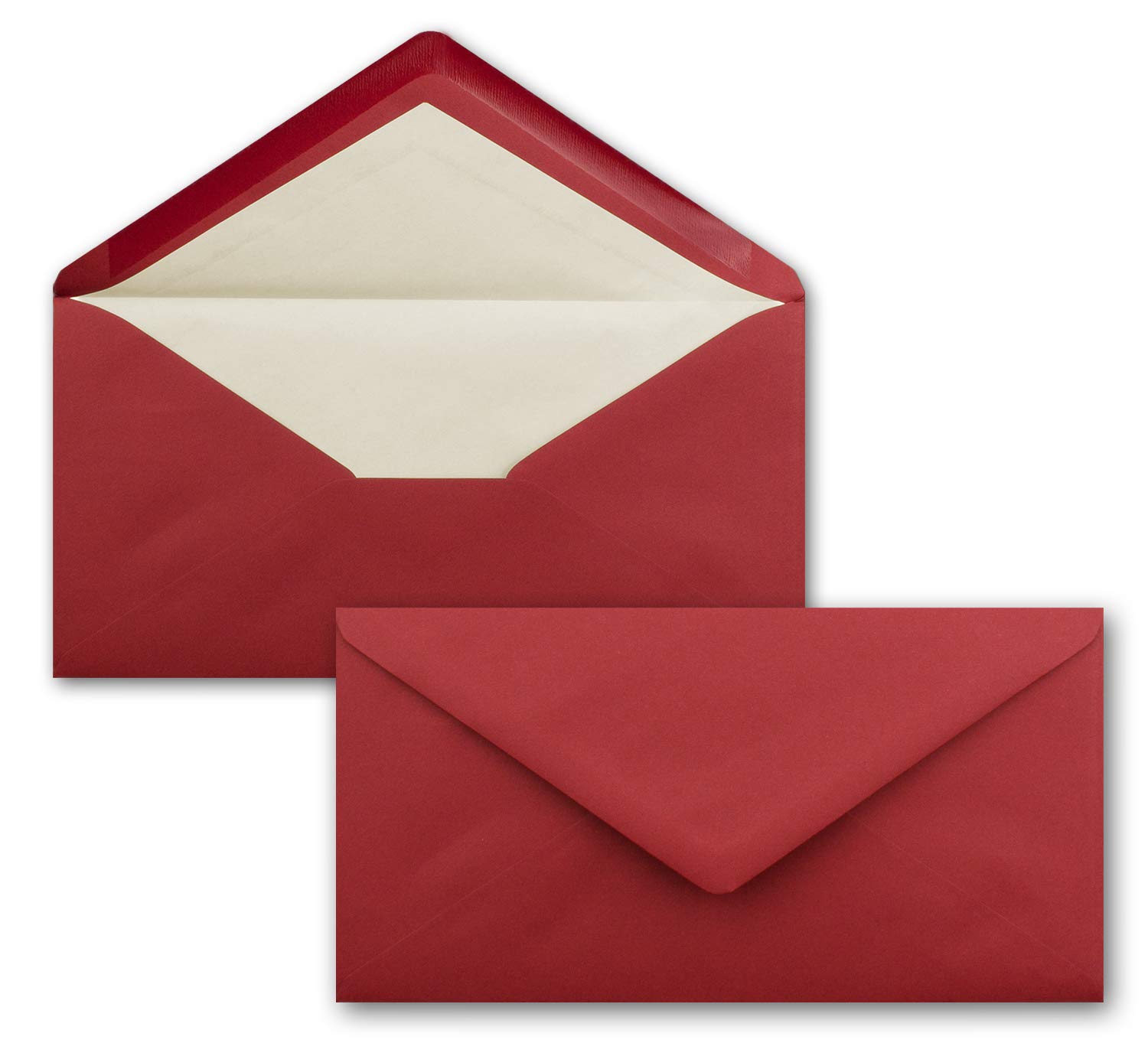 NEUSER PAPIER 50 x DIN long envelopes - dark red with white silk lining - 11x22 cm - 80 g/m² - ideal for invitations, Christmas cards, greeting cards from The Colorful series