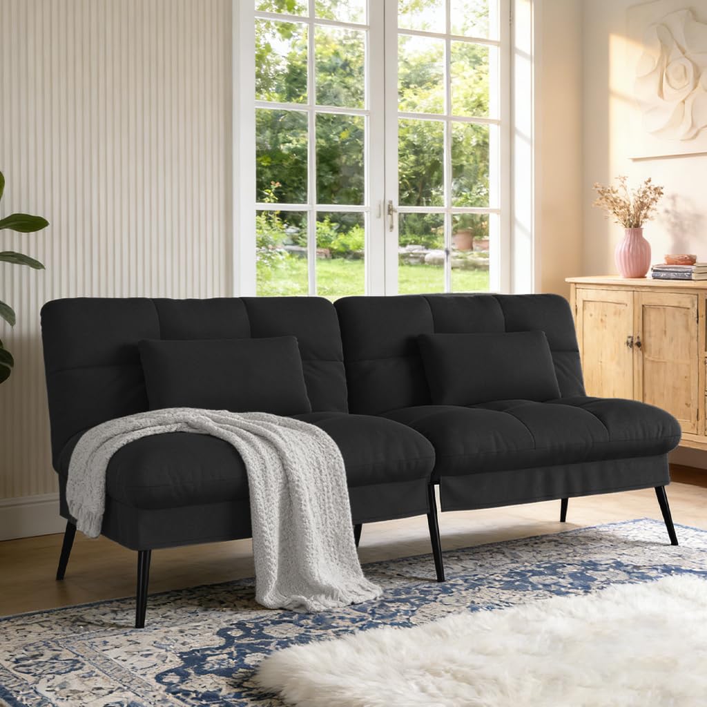Photo 1 of ***PARTIAL SET*** COMHOMA 72?Futon Sofa Bed,Modern Convertible Sleeper Sofa, Fabric Futon Couch with Multi-Position Backrest for Living Room Furniture (Black)