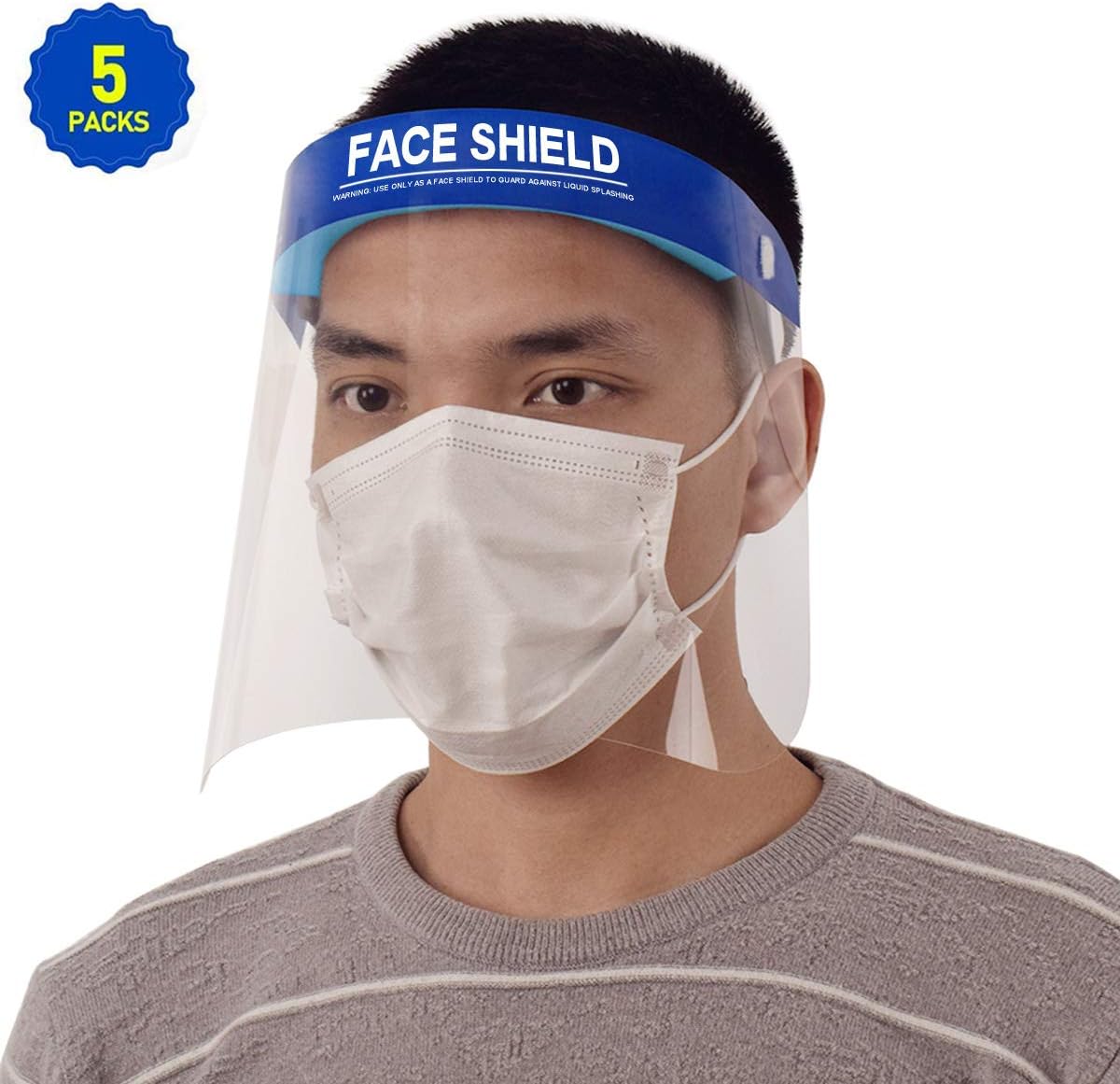 Face Shield Protect Eyes and Face with Protective Clear Film and Elastic Band Comfort Foam Strip Full Face Mask Protection from Splash and Splatter (5 Pcs)