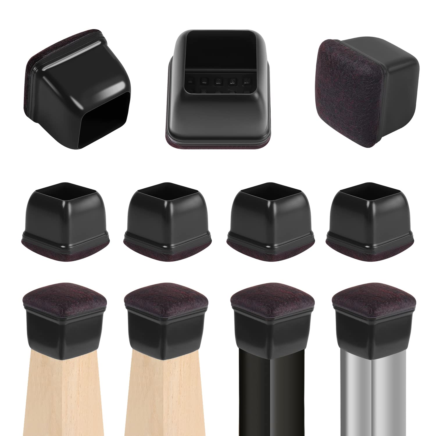 RCHYFEED 24PCS Silicone Chair Leg Caps Floor Protectors 0.75-1.25 inch, Black Chair Leg Covers with Felt Pads Sliders, Rubber Furniture Leg Caps Cups Cover for Protecting Hardwood Floor from Scratches