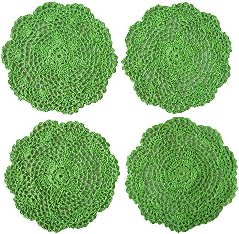 Handmade Crochet Cotton Lace Table Placemats Doilies Round 7.8 inches (20 cm) (Pack of 4 pcs) (Green)