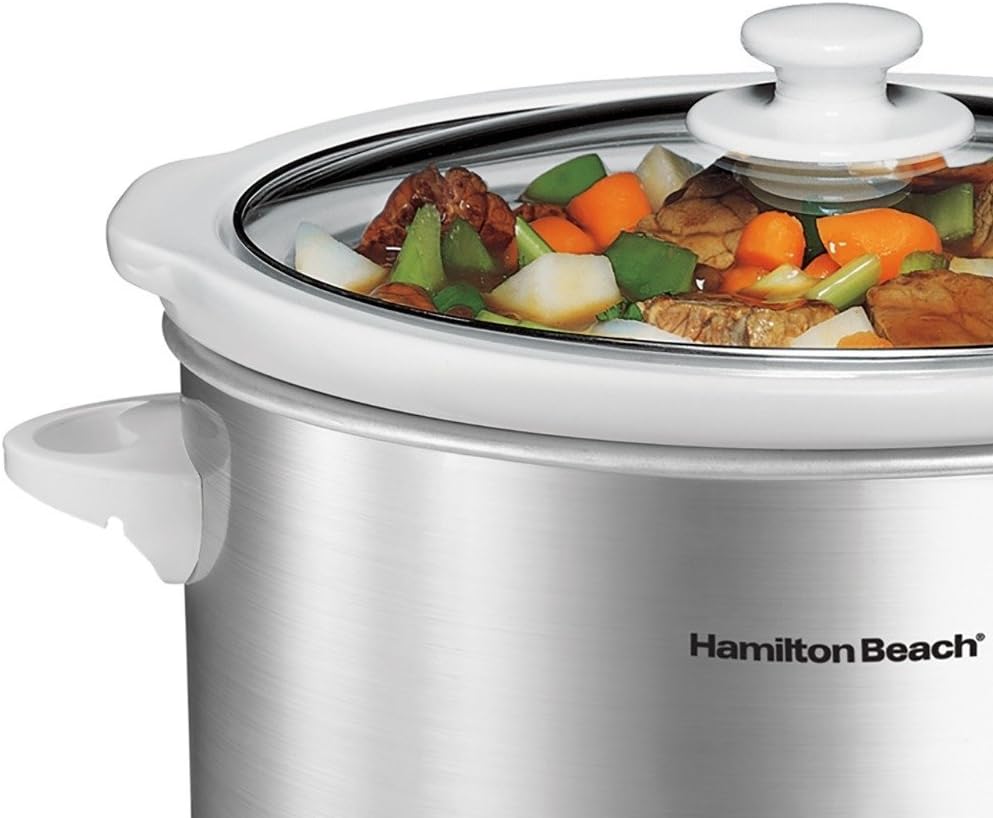 Hamilton Beach 4-Quart Slow Cooker with Dishwasher-Safe Stoneware Crock & Lid, Stainless Steel (33140V): Kitchen & Dining