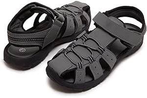 Skysole Boys Water Shoes, Rugged Closed Toe Back Strap Amphibian Sandals for Beach, Hiking & Outdoor Sports - Patterned/Solid