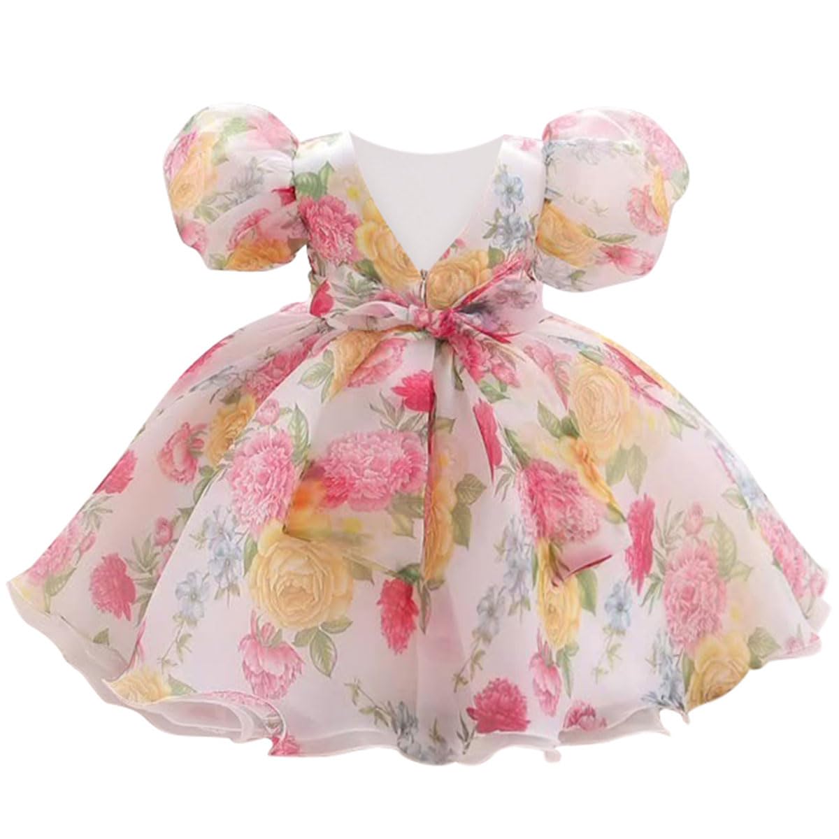 Photo 1 of Kismissal Toddler Flower Girl Dress Backless Puffy Tutu Dress for Baby Girls Puff Sleeve Pageant Dresses Birthday Party