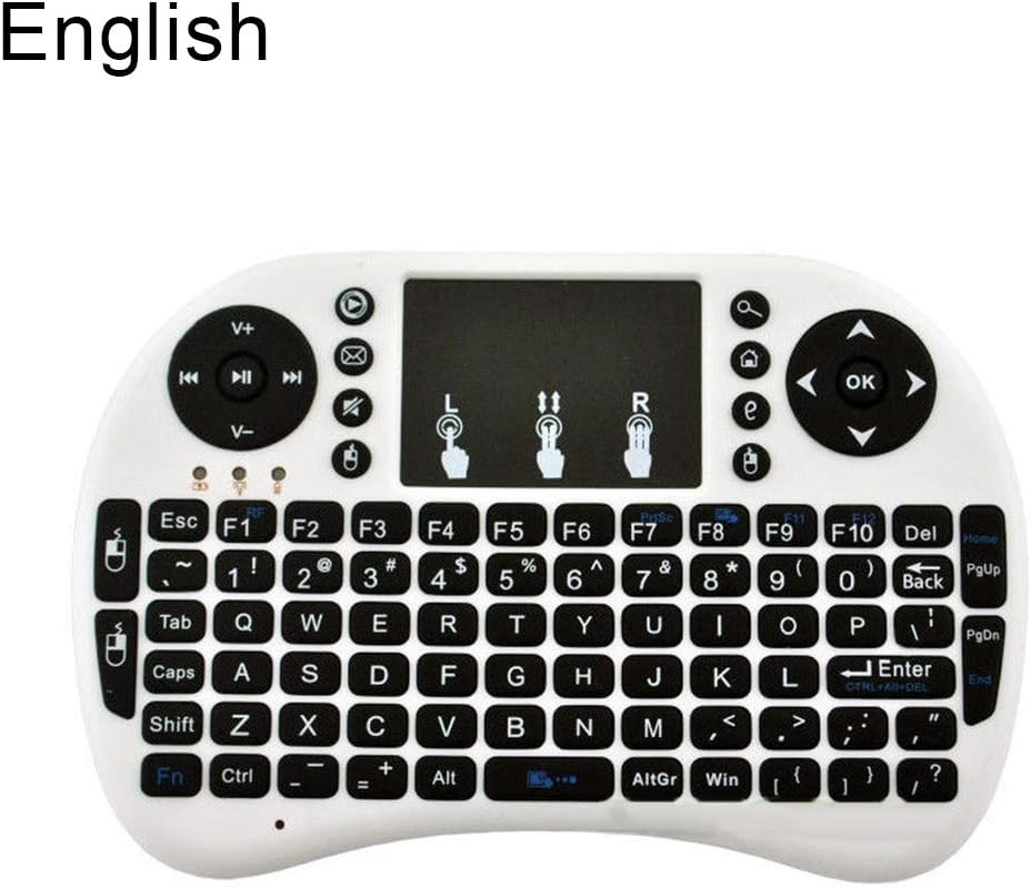 Antrygobin Wireless Keyboard I8 2.4GHz Mini Fly Air Mouse with Touchpad for PC Smart TV English White