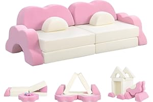 BESTFAIR Modular Kids Play Couch, 13PCS Thick Toddler Sofa Set, Convertible Foam Couch for Building Forts, Lounger & Play, Removable Washable Cover for Playroom, Bedroom (Pink)
