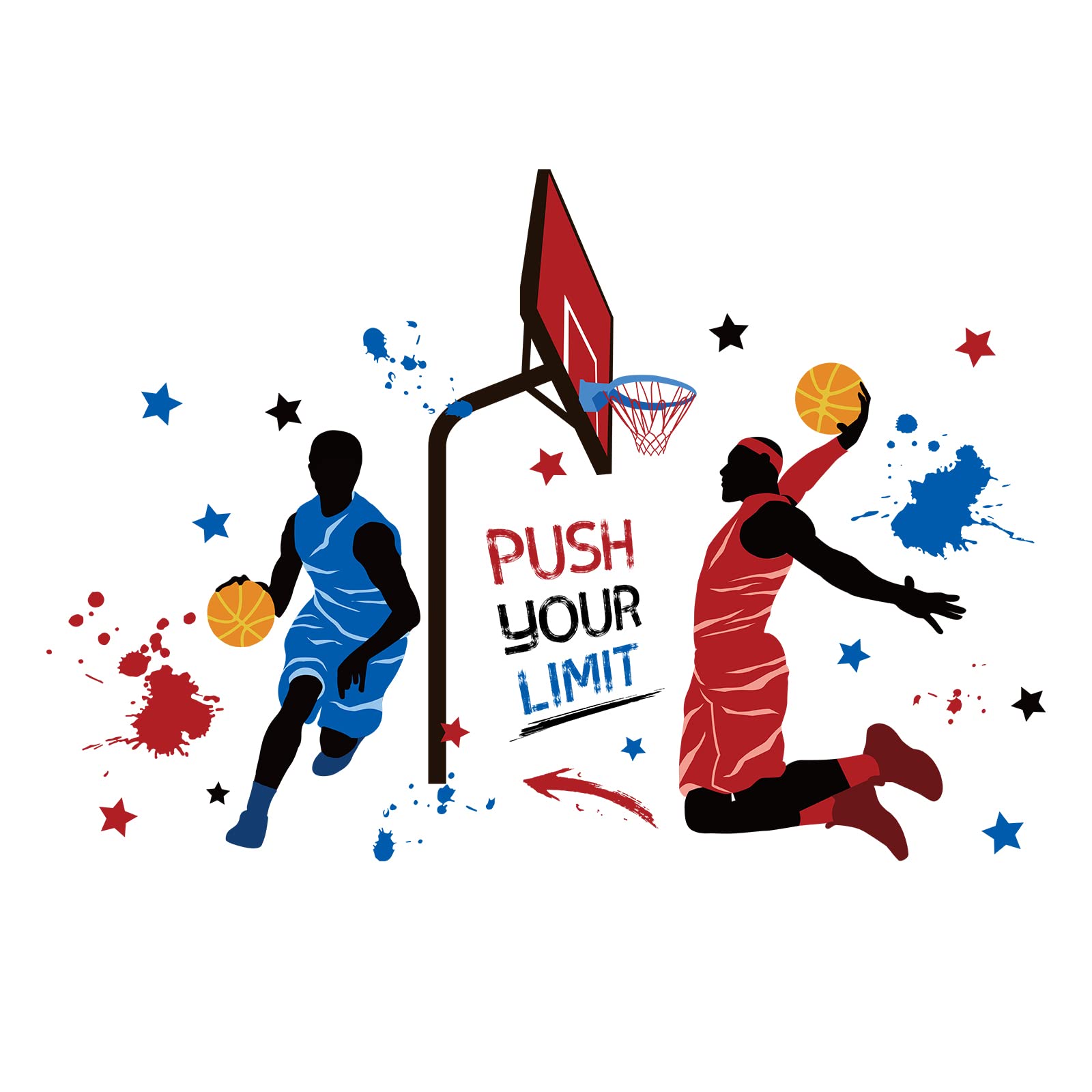 PLIGREAT 2 Sheets Basketball Player Wall Stickers Removable Vinyl Decals for Teens Bedroom Dorm Playroom Peel and Stick Sports Wall Art Indoor Basketball Theme Decor
