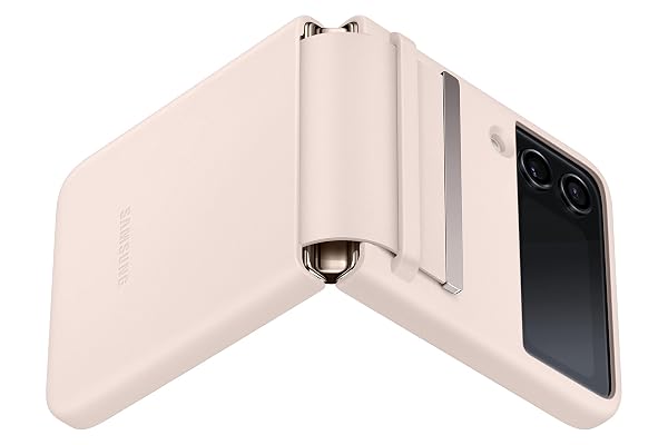 SAMSUNG GALAXY Z FLIP4 FLAP LEATHER COVER, PROTECTIVE, PREMIUM LUXURY PHONE CASE WITH SLIM STYLE DESIGN, US VERSION, PEACH