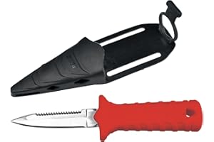 Seac Samurai, Diving knife for freediving and diving, Spearfishing knife with self-fastener strap, red