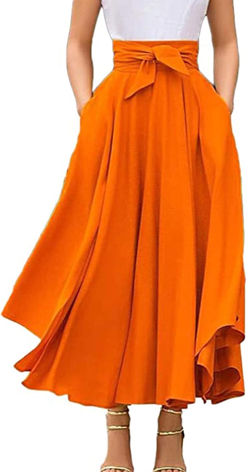 Women's Elastic Waist Midi Skirt Aline Party Long Swing Skirt Casual