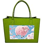 LKWSCGHM Felt Tote Bag for Women Cloud - Candy Sheep Satchel Bags Large Reusable Grocery Shopping Bag Beach Handbags
