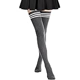 AQOKKA Extra Long Thigh High Socks for Women Striped Over Knee Thigh Socks Long Boot Thigh High Stockings Leg Warmers
