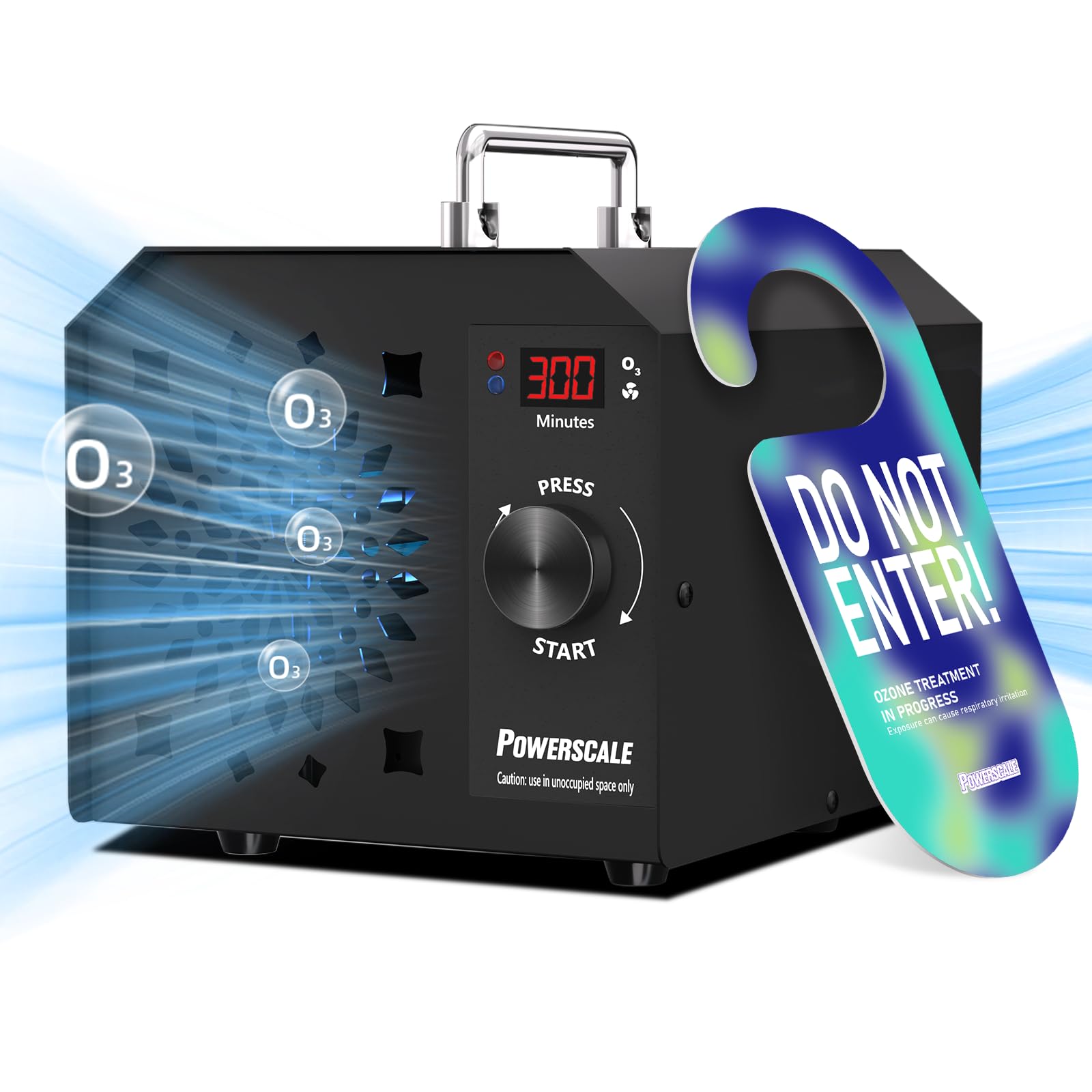 Powerscale Commercial Ozone Generator 150,000mg/h O3 Intelligent Control Industrial Ozone Machine Odor Removal Air Purifier Sterilization Large Homes Offices Ozone Odor Eliminator 16,000sq.ft. Black